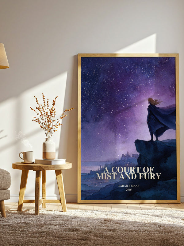 A Court Of Mist And Fury watercolour print in frame leaning in hallway – fantasy wall art