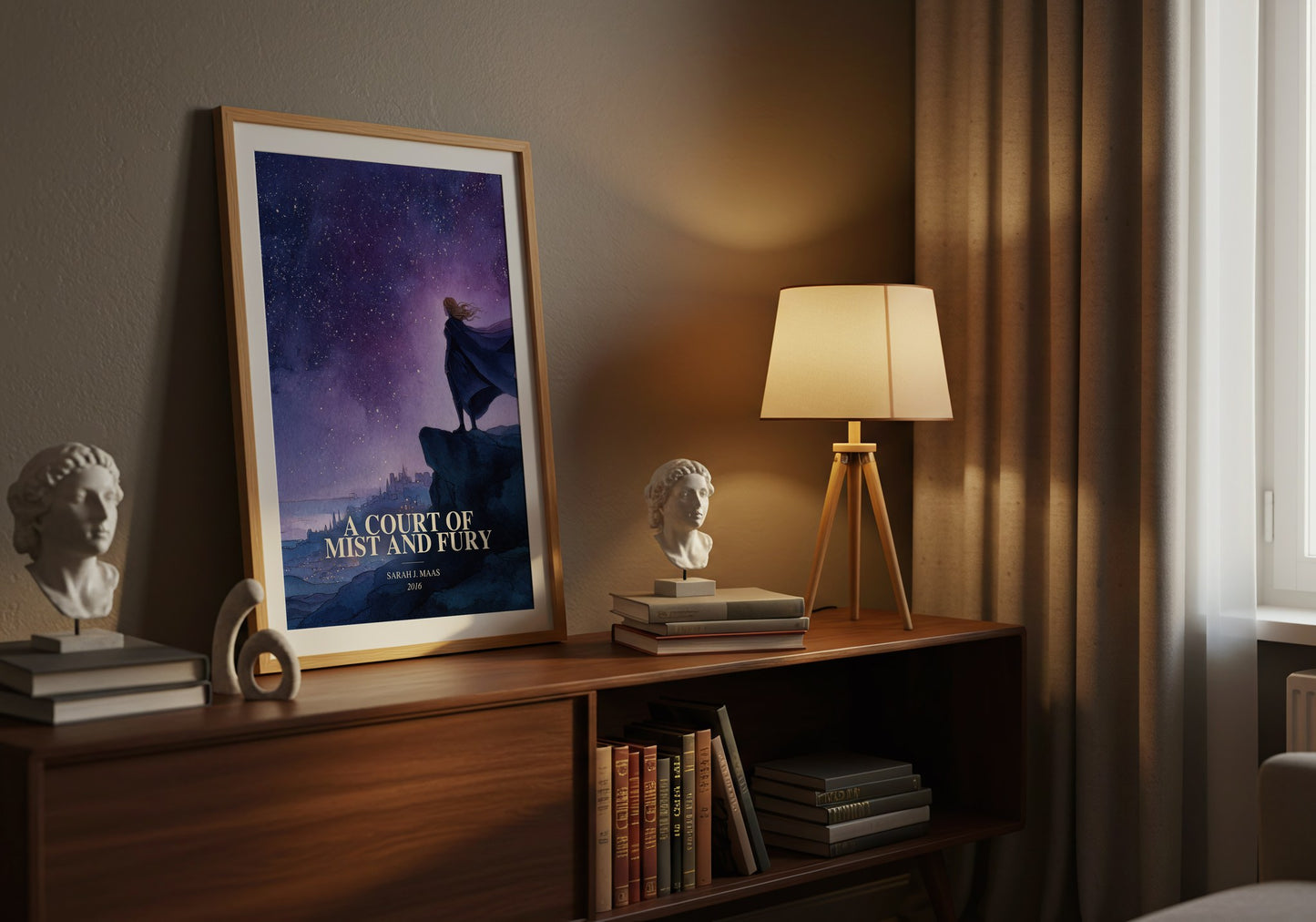 A Court Of Mist And Fury watercolour print on bookshelf – Sarah J. Maas fan gift