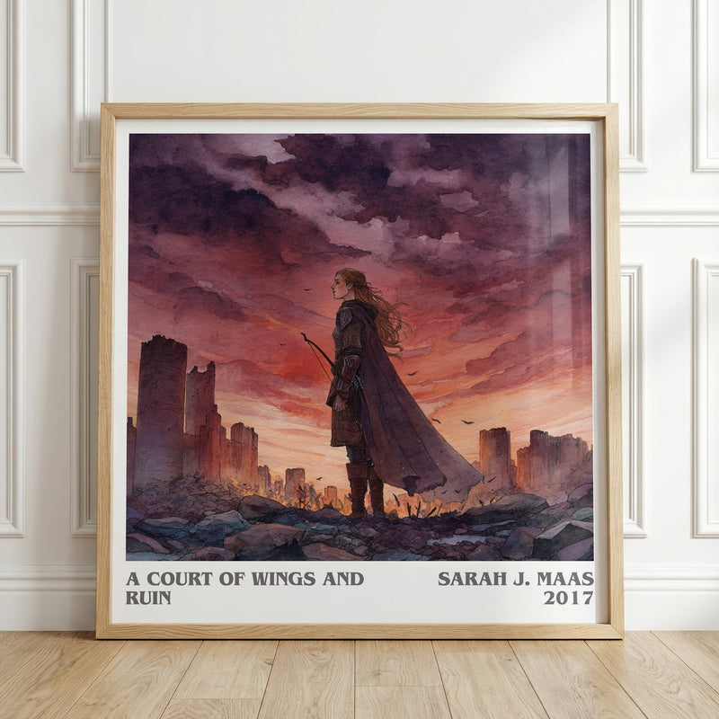 A Court of Wings and Ruin literary print in frame leaning in hallway – fantasy wall art