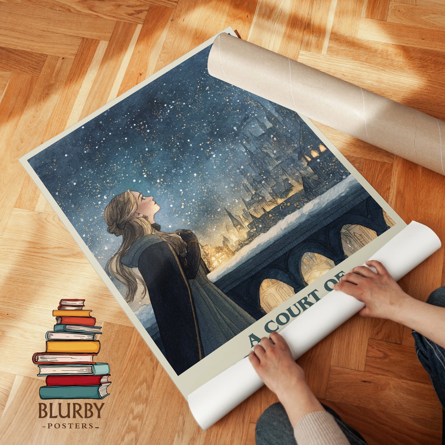 A Court of Frost and Starlight book cover print on bookshelf – Sarah J. Maas fan gift