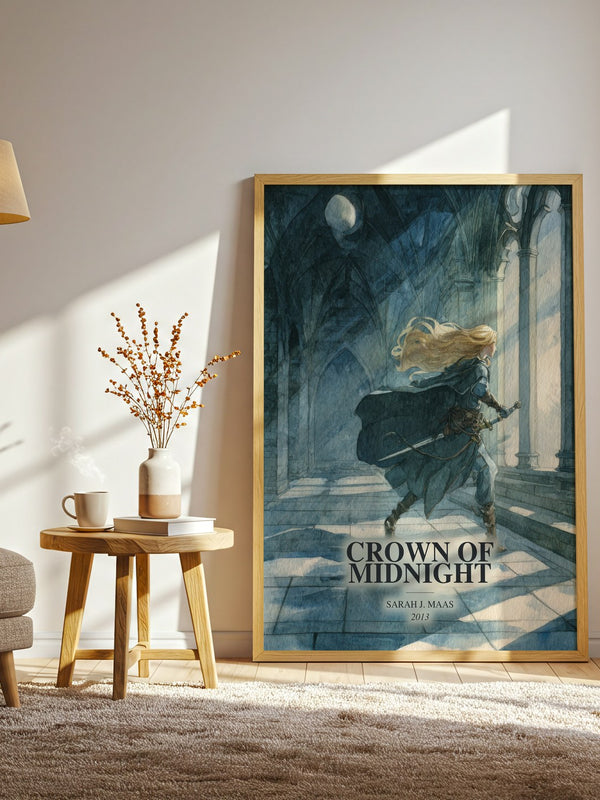Crown Of Midnight watercolour print in frame leaning in hallway – fantasy wall art