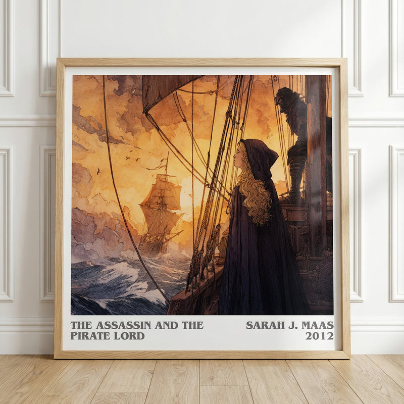 The Assassin And The Pirate Lord literary print in frame leaning in hallway – young adult wall art