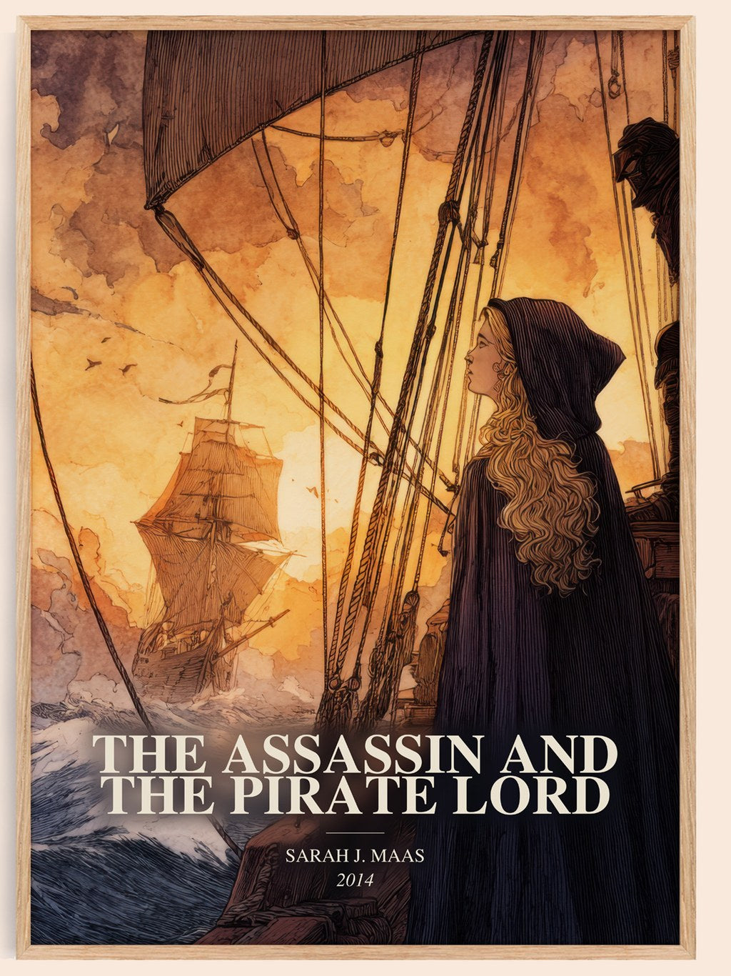 The Assassin And The Pirate Lord watercolour book poster by Sarah J. Maas – framed literary art print