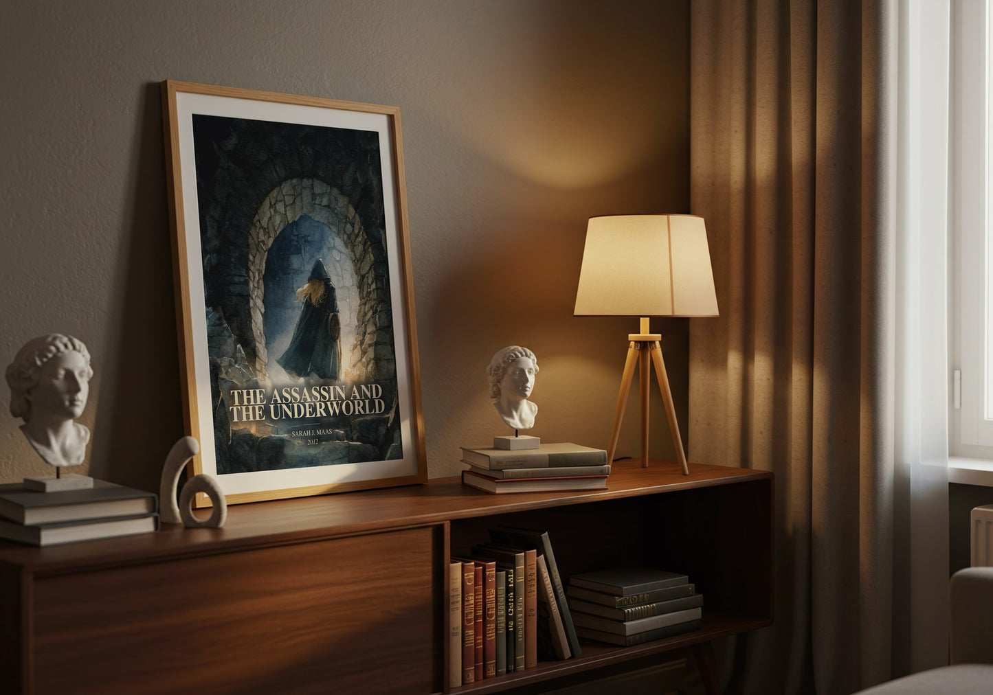 The Assassin And The Underworld watercolour print on bookshelf – Sarah J. Maas fan gift