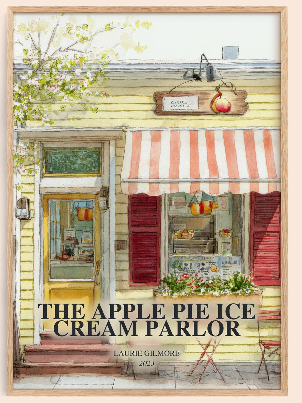 The Apple Pie Ice Cream Parlor watercolour book poster by Laurie Gilmore – framed literary art print