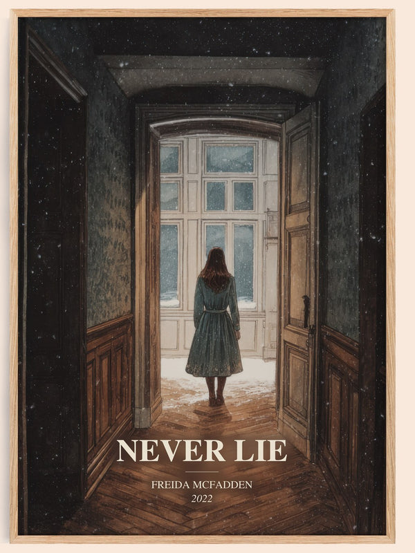 Never Lie watercolour book poster by Freida Mcfadden – framed literary art print