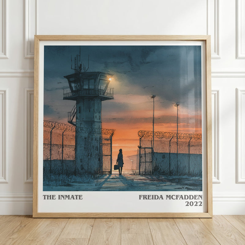 The Inmate literary print in frame leaning in hallway – thriller wall art