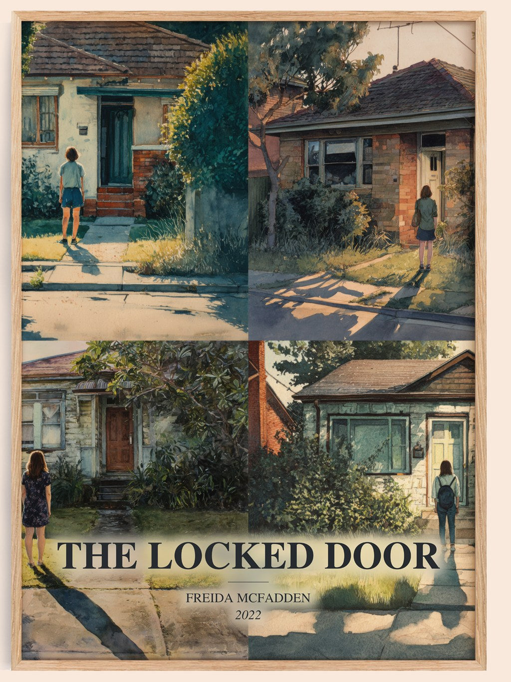 The Locked Door watercolour book poster by Freida Mcfadden – framed literary art print