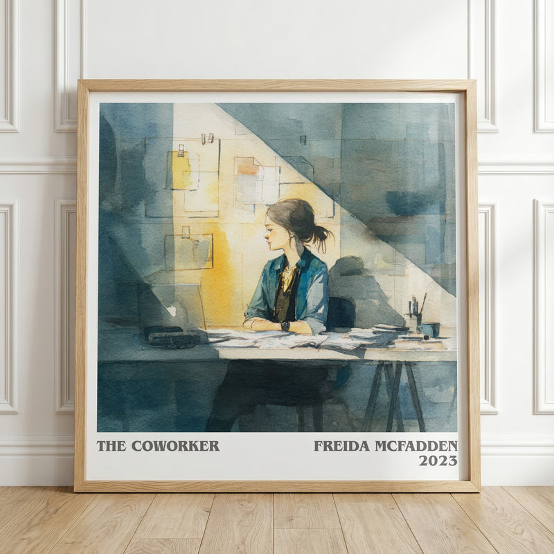 The Coworker literary print in frame leaning in hallway – thriller wall art
