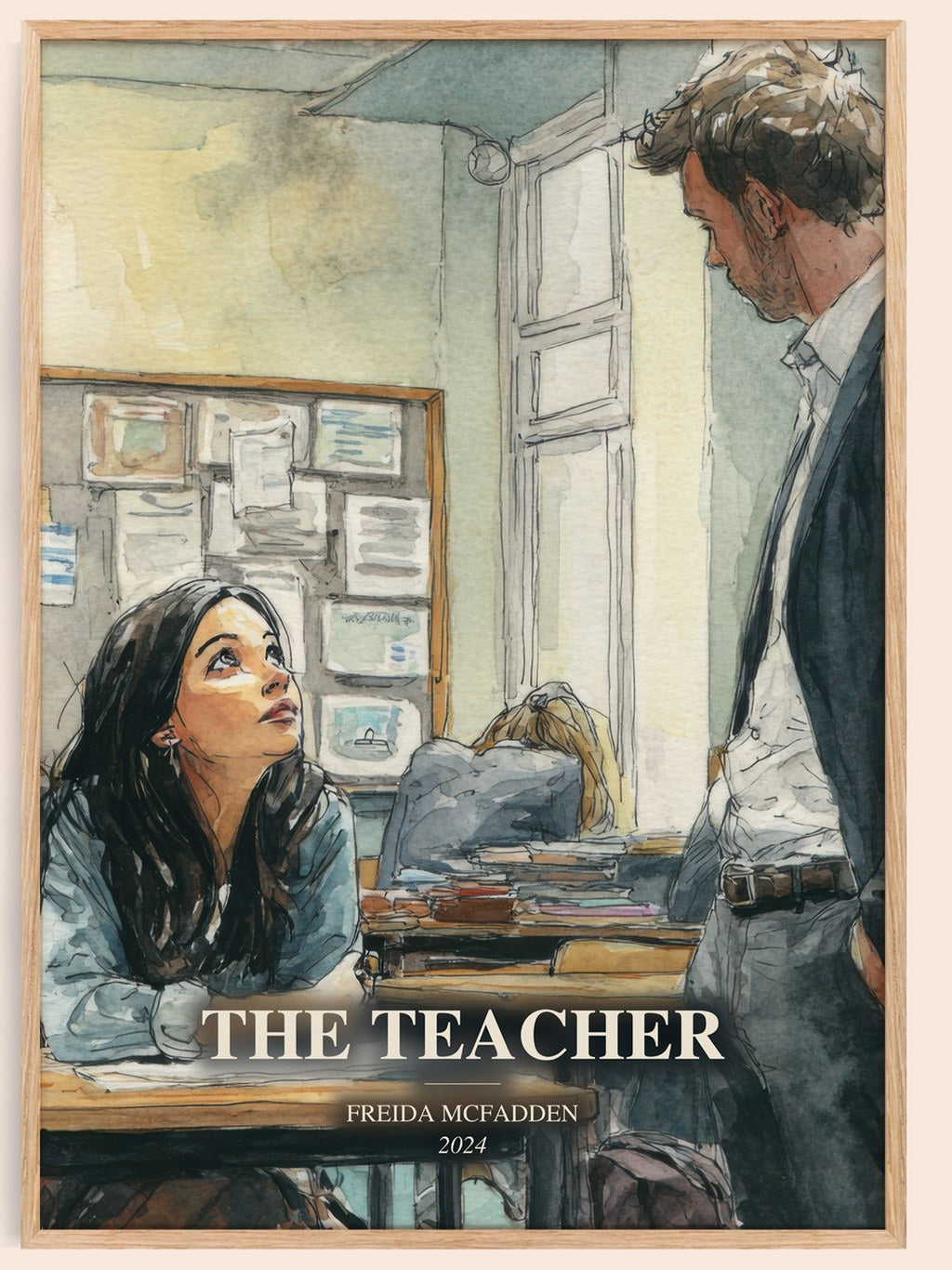 The Teacher watercolour book poster by Freida Mcfadden – framed literary art print