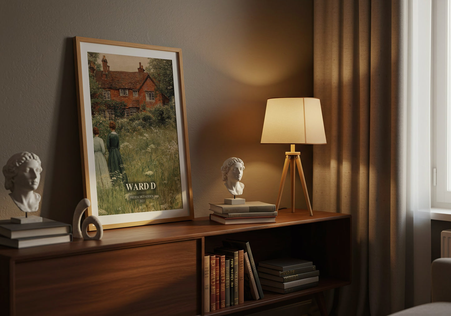Ward D watercolour print on bookshelf – Freida Mcfadden fan gift