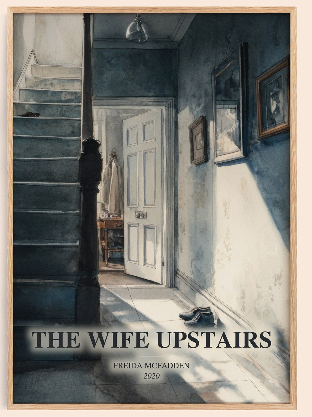 The Wife Upstairs watercolour book poster by Freida Mcfadden – framed literary art print