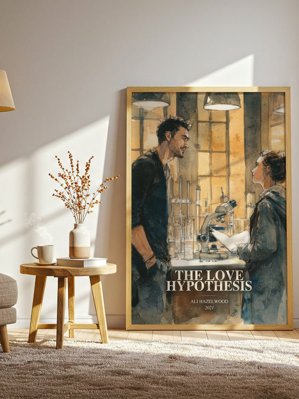 The Love Hypothesis watercolour print in frame leaning in hallway – romance wall art