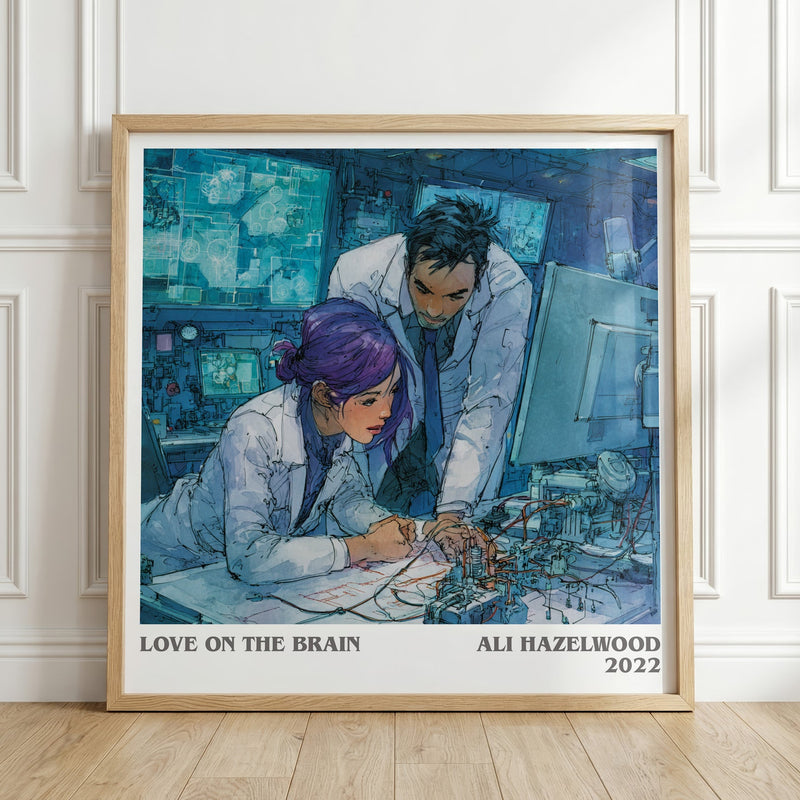 Love on the Brain literary print in frame leaning in hallway – romance wall art
