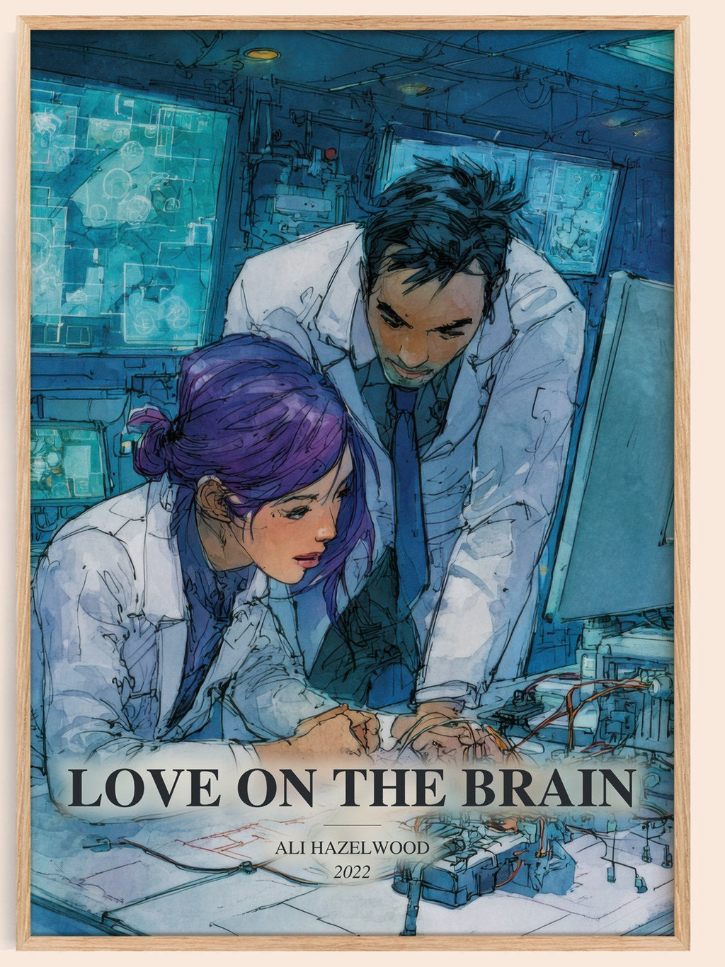 Love On The Brain watercolour book poster by Ali Hazelwood – framed literary art print