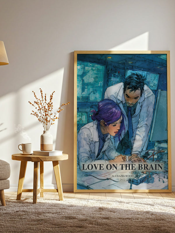 Love On The Brain watercolour print in frame leaning in hallway – contemporary fiction wall art