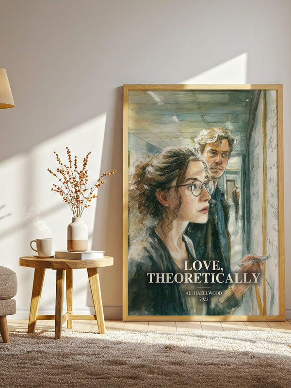 Love, Theoretically watercolour print in frame leaning in hallway – contemporary fiction wall art