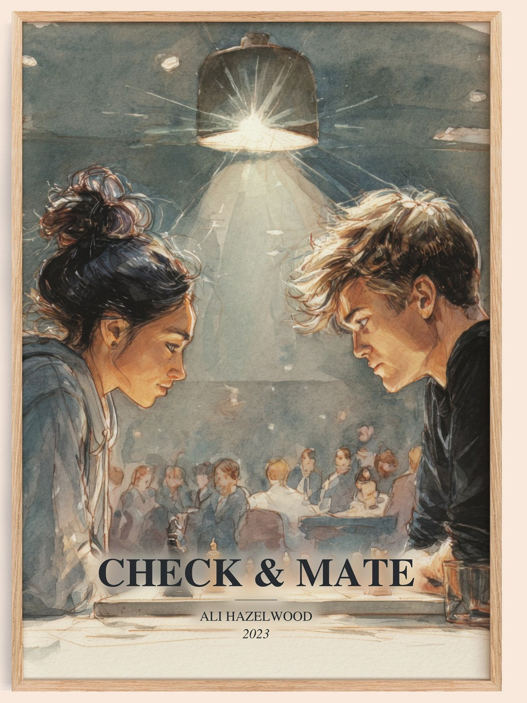 Check & Mate watercolour book poster by Ali Hazelwood – framed literary art print