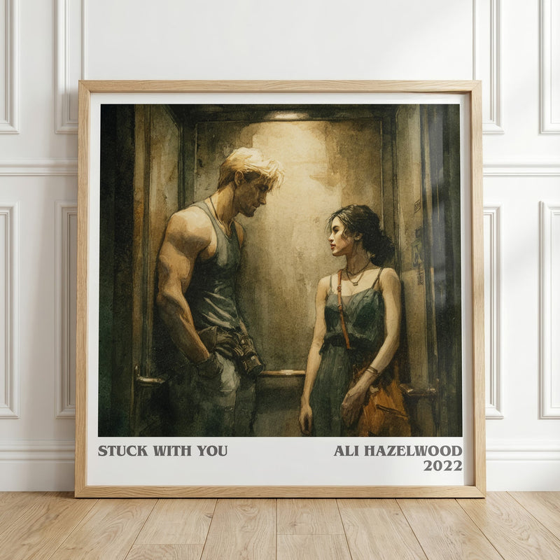 Stuck with You literary print in frame leaning in hallway – romance wall art