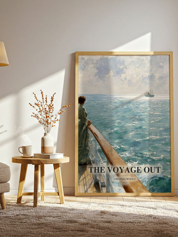 The Voyage Out watercolour print in frame leaning in hallway – literary fiction wall art