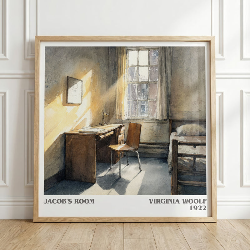 Jacob's Room literary print in frame leaning in hallway – classic literature wall art