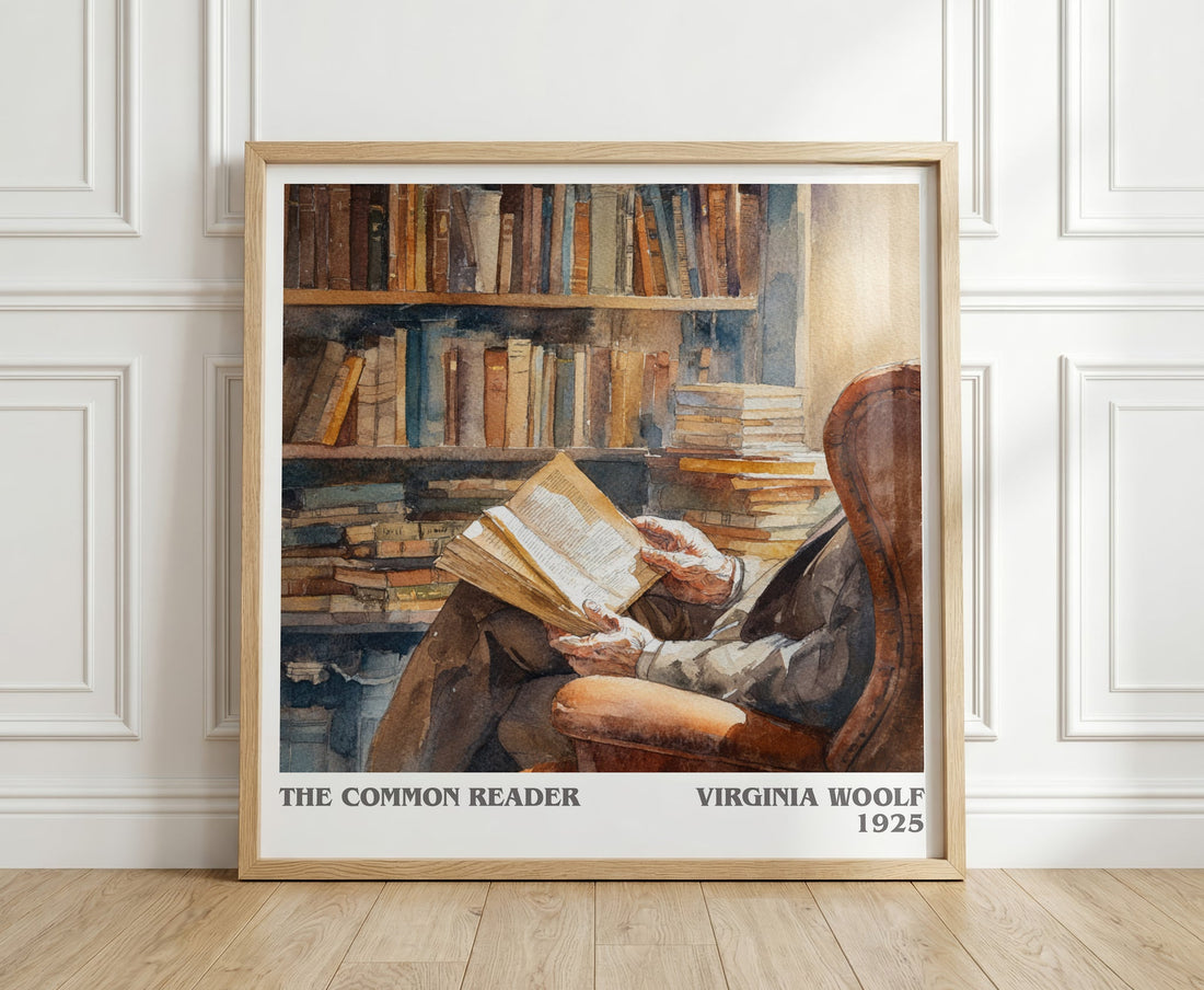 The Common Reader literary print in frame leaning in hallway – non fiction wall art (mockup)