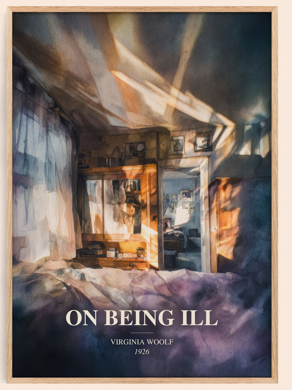 On Being Ill watercolour book poster by Virginia Woolf – framed literary art print