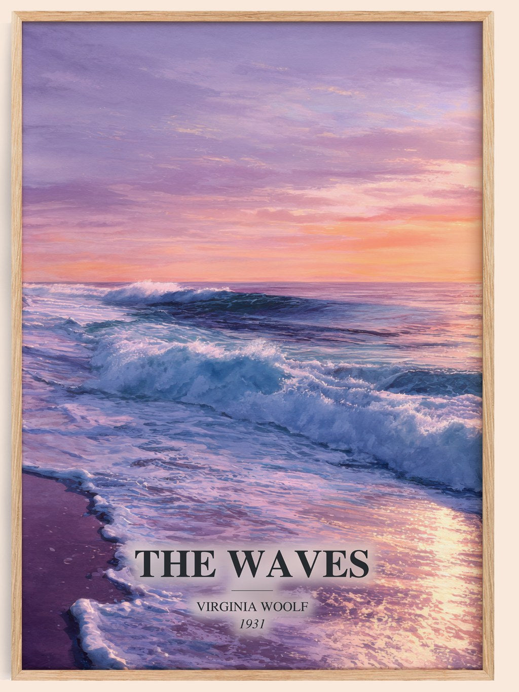 The Waves watercolour book poster by Virginia Woolf – framed literary art print