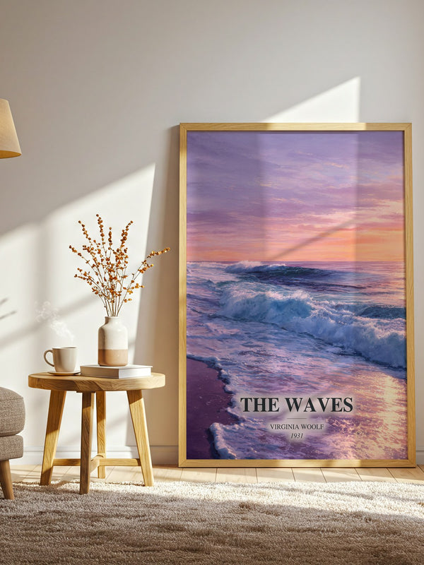 The Waves watercolour print in frame leaning in hallway – literary fiction wall art
