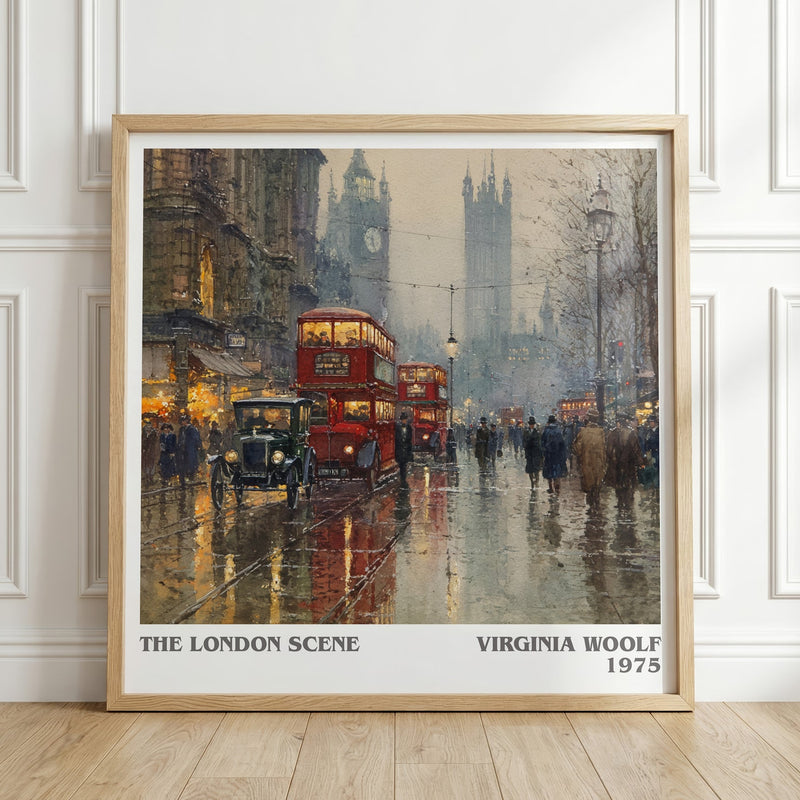 The London Scene literary print in frame leaning in hallway – classic literature wall art