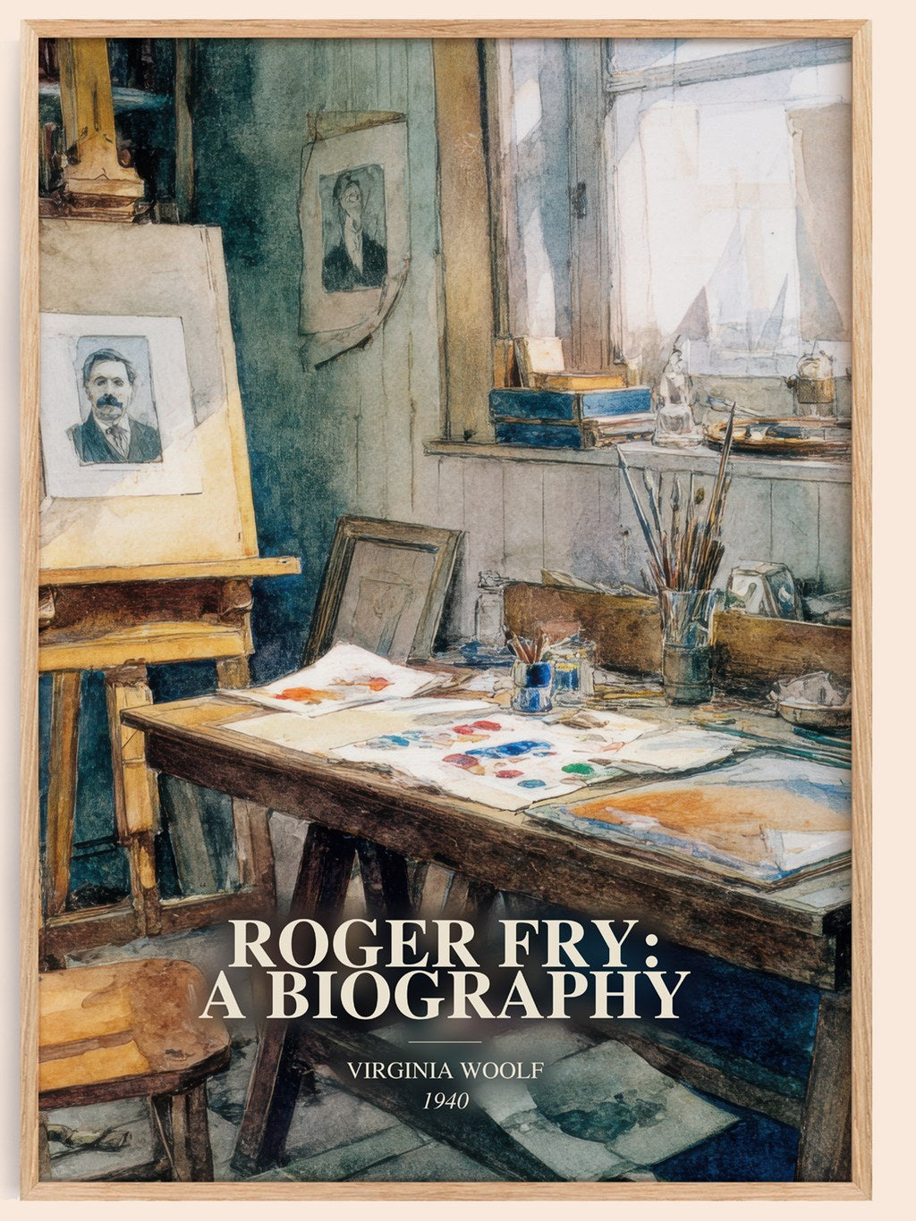 Roger Fry: A Biography watercolour book poster by Virginia Woolf – framed literary art print