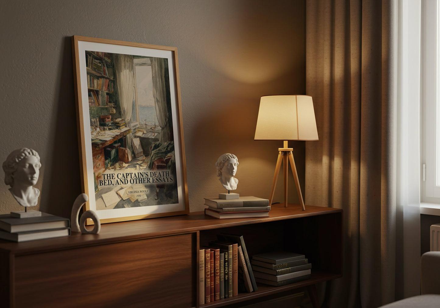 The Captain'S Death Bed, And Other Essays watercolour print on bookshelf – Virginia Woolf fan gift
