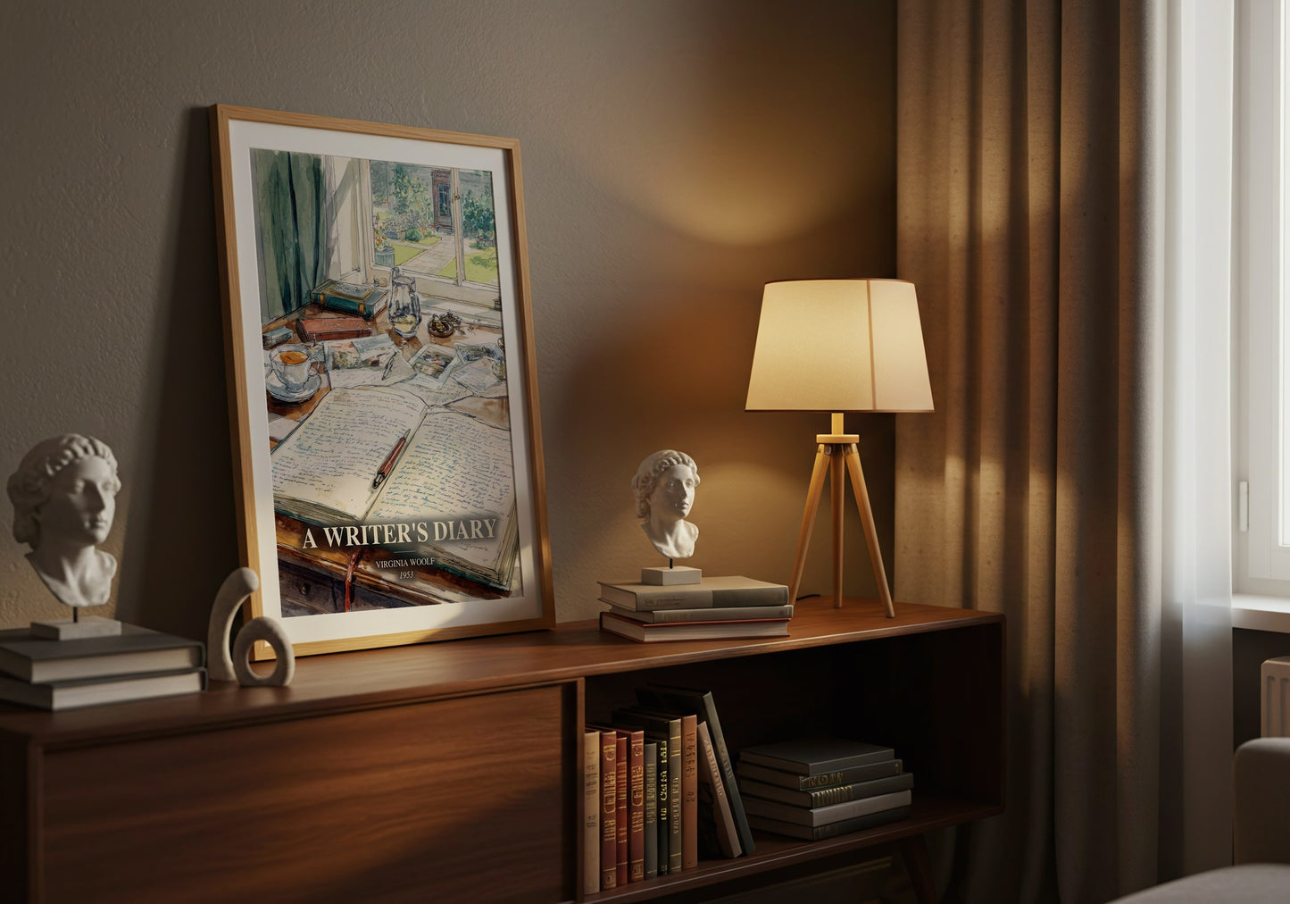 A Writer'S Diary watercolour print on bookshelf – Virginia Woolf fan gift