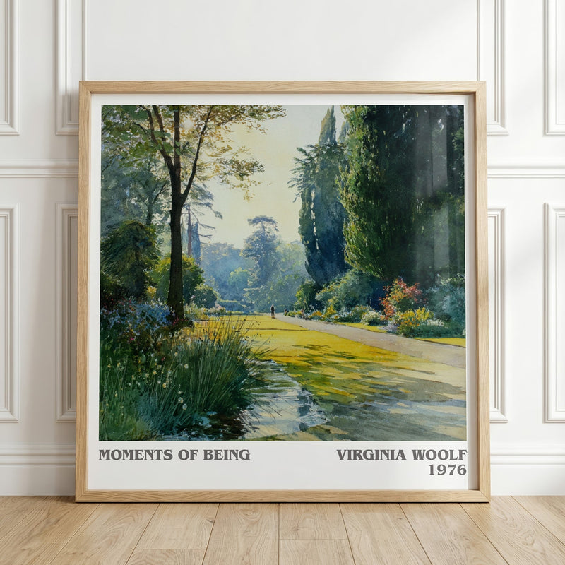 Moments of Being literary print in frame leaning in hallway – non fiction wall art