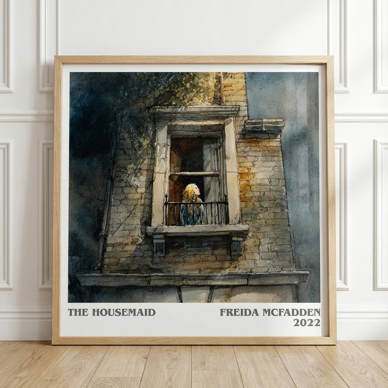The Housemaid literary print in frame leaning in hallway – non fiction wall art