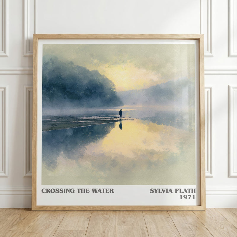 Crossing the Water literary print in frame leaning in hallway – poetry wall art