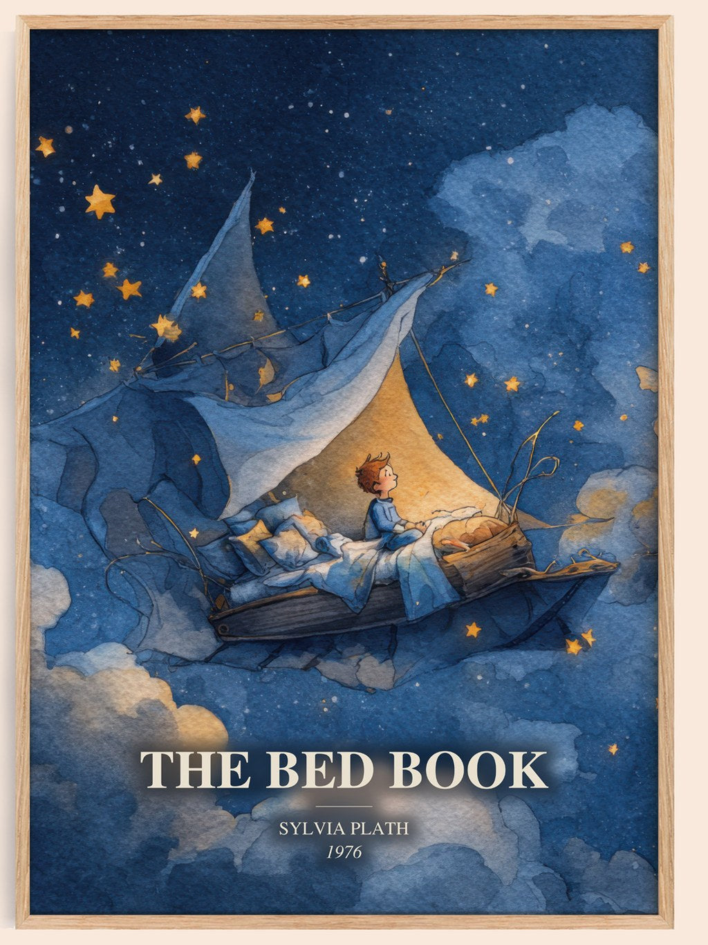 The Bed Book watercolour book poster by Sylvia Plath – framed literary art print