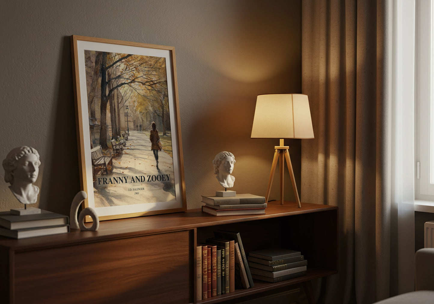 Franny And Zooey watercolour print on bookshelf – J.D. Salinger fan gift