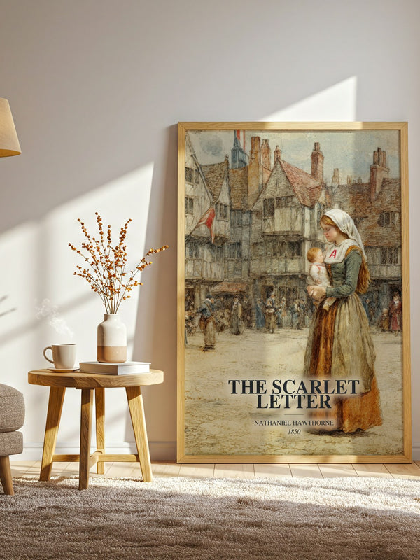 The Scarlet Letter watercolour print in frame leaning in hallway – classic literature wall art