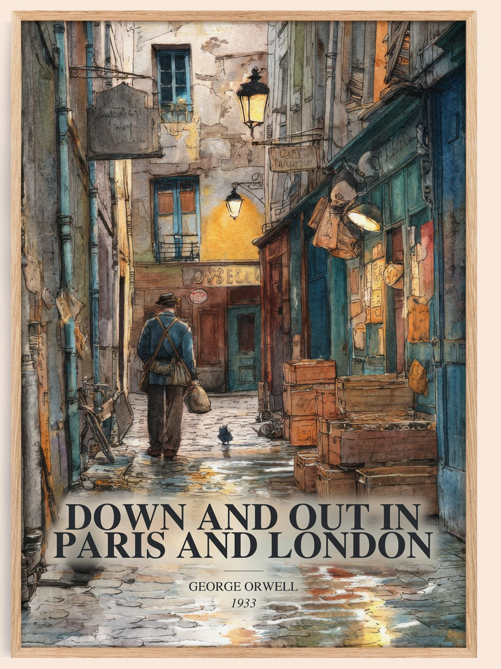 Down And Out In Paris And London watercolour book poster by George Orwell – framed literary art print