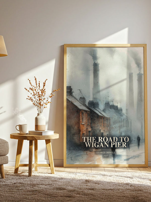 The Road To Wigan Pier watercolour print in frame leaning in hallway – non fiction wall art