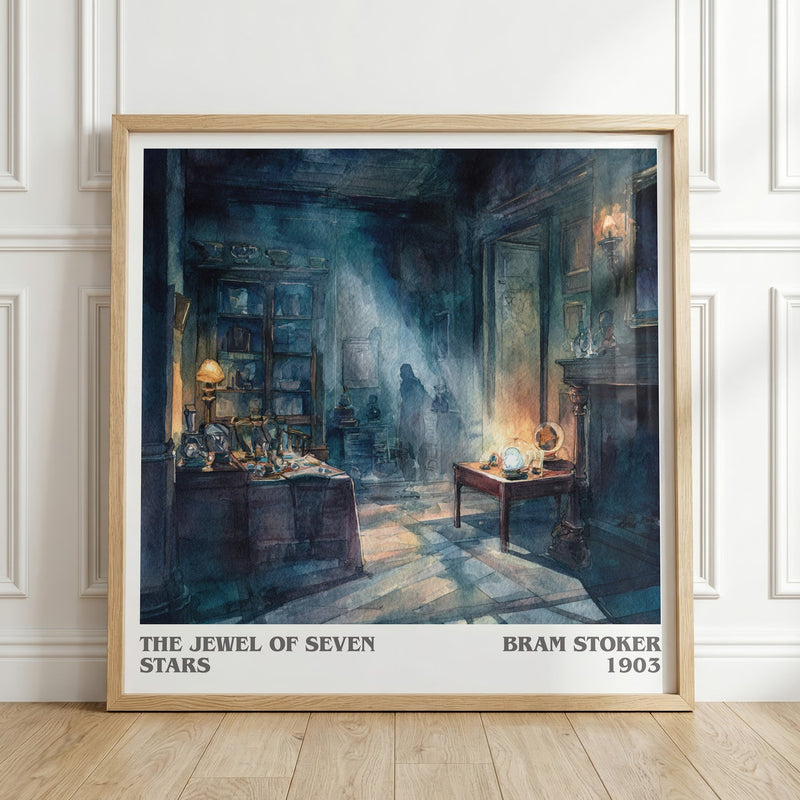 The Jewel Of Seven Stars literary print in frame leaning in hallway – mystery wall art