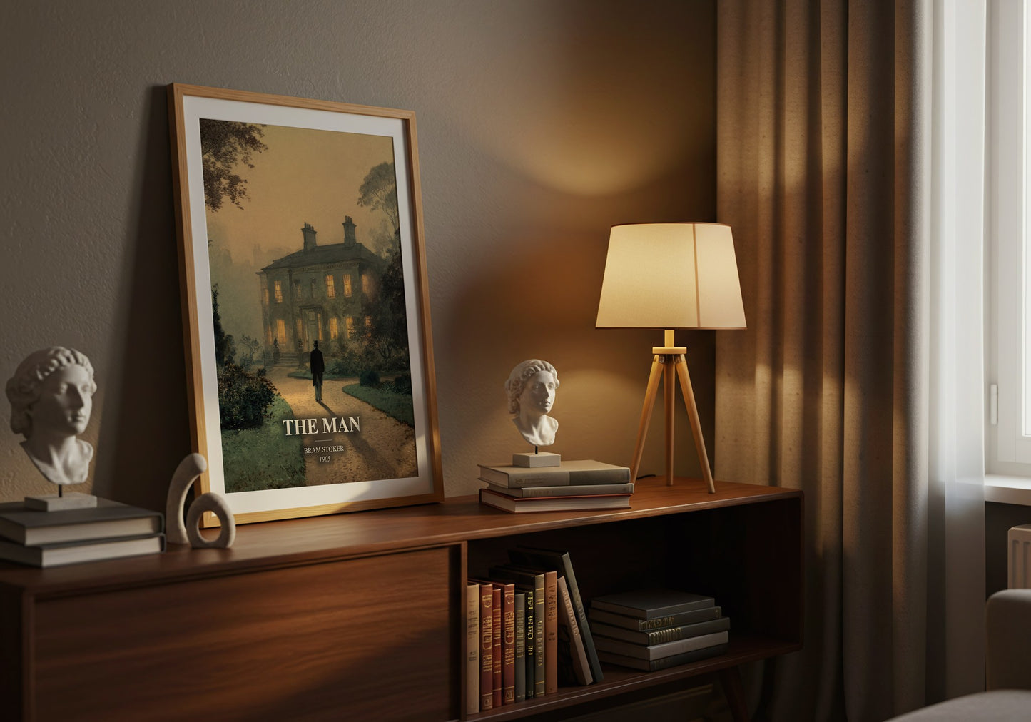 The Man watercolour print on bookshelf – Bram Stoker fan gift