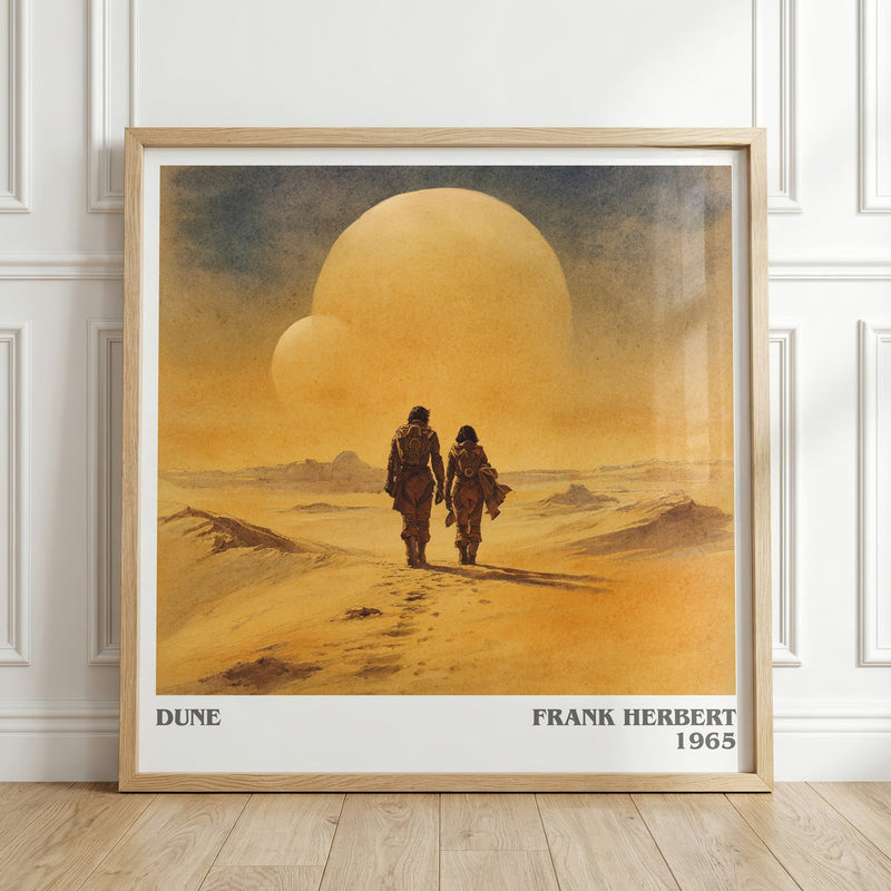 Dune literary print in frame leaning in hallway – sci fi wall art