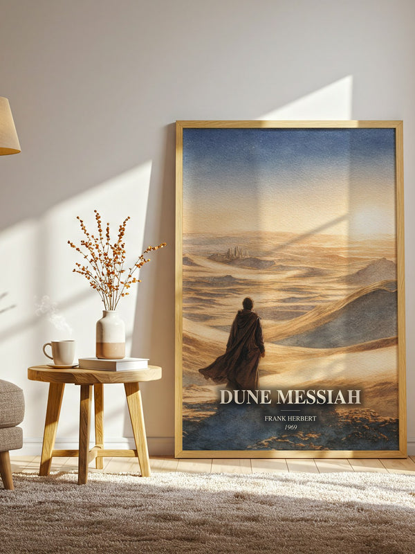 Dune Messiah watercolour print in frame leaning in hallway – sci fi wall art