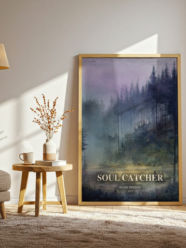 Soul Catcher watercolour print in frame leaning in hallway – literary fiction wall art