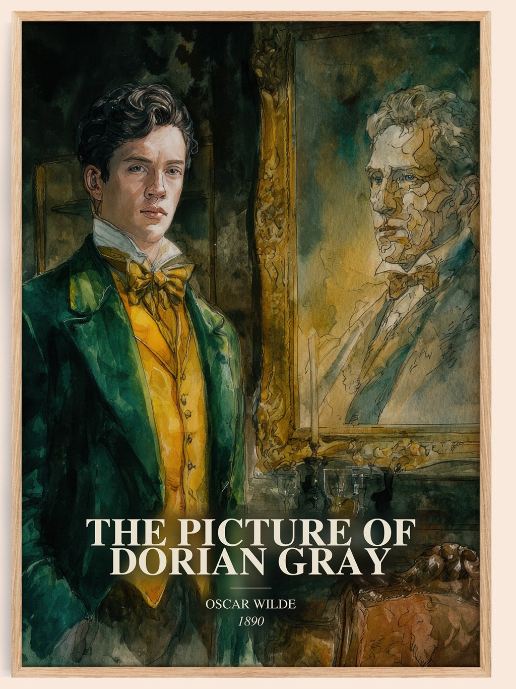 The Picture Of Dorian Gray watercolour book poster by Oscar Wilde – framed literary art print