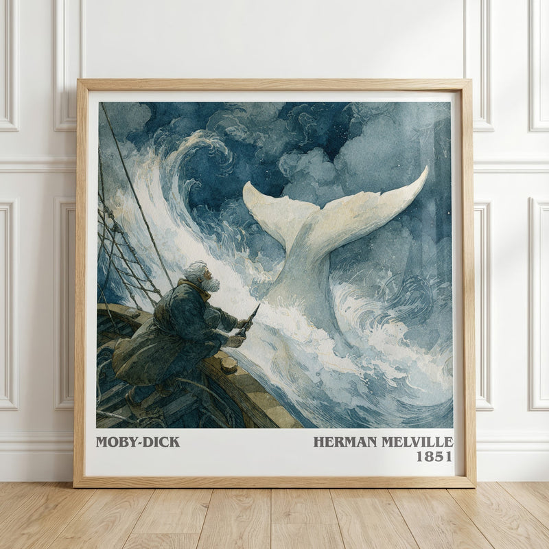 Moby Dick literary print in frame leaning in hallway – gothic wall art