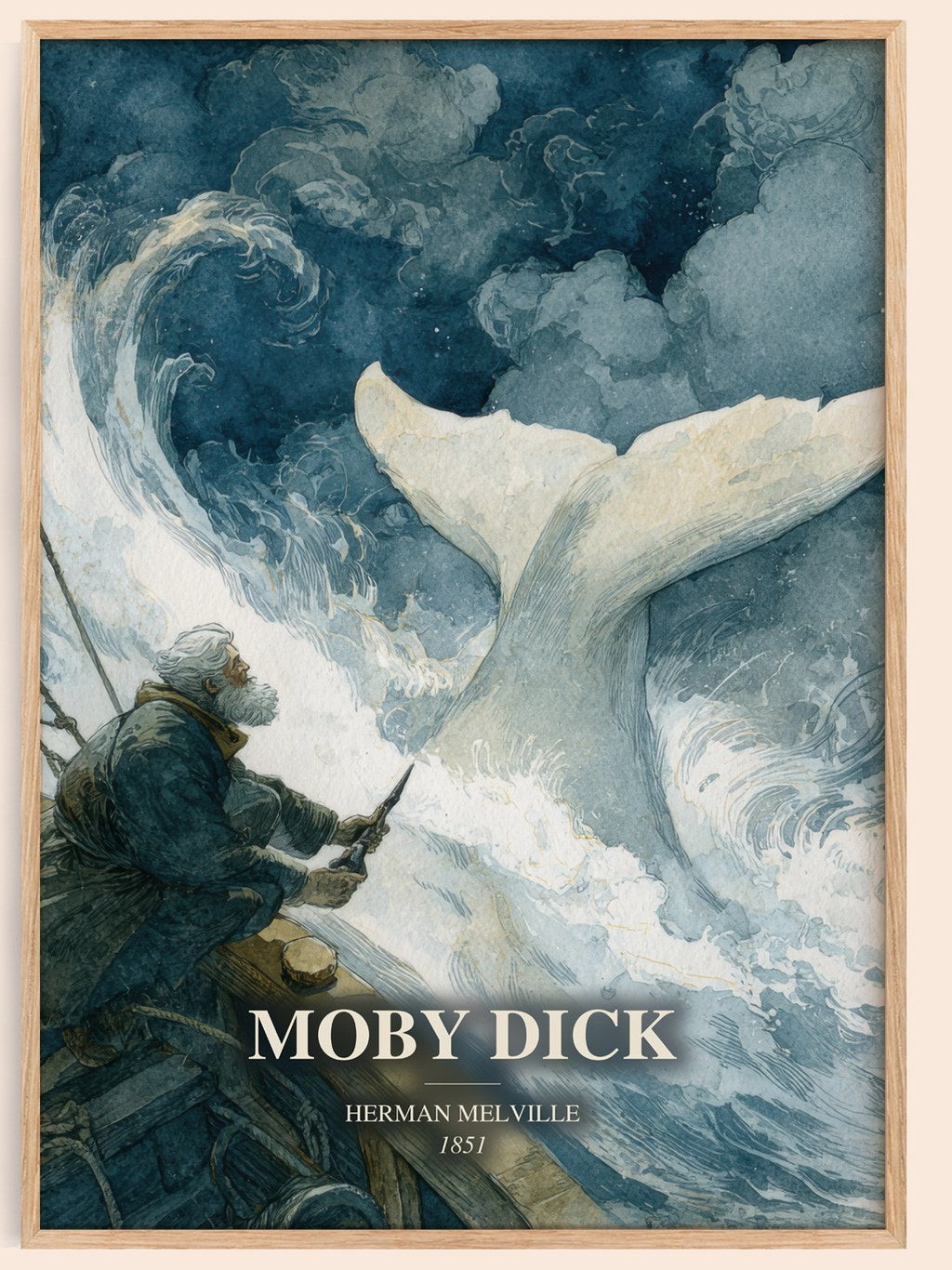 Moby Dick watercolour book poster by Herman Melville – framed literary art print