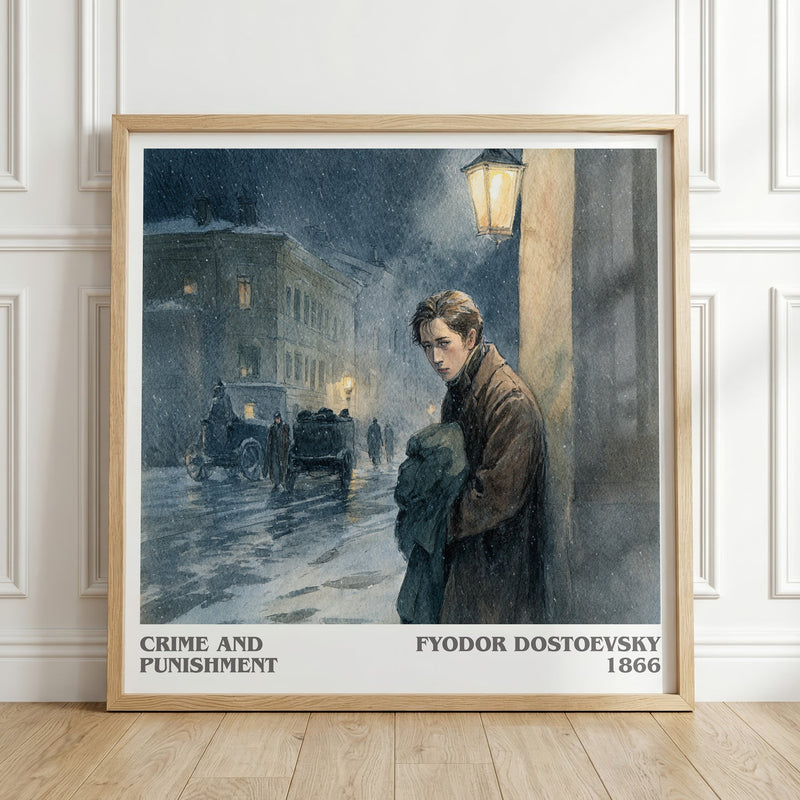 Crime And Punishment literary print in frame leaning in hallway – adventure wall art